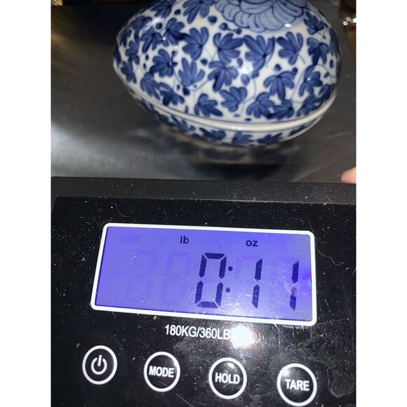 Porcelain Egg Trinket Box Dish Hand Painted Blue White Lotus Flower Asian Taiwan - Picture 11 of 11